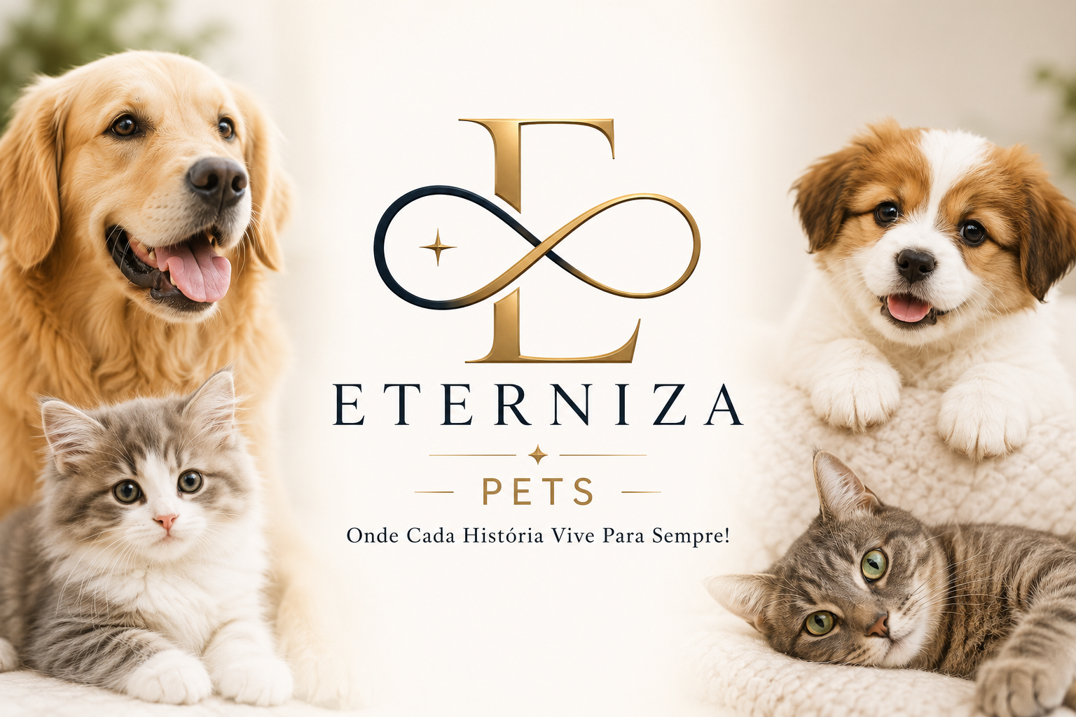 Cachorro e gato representando o Eterniza Pets